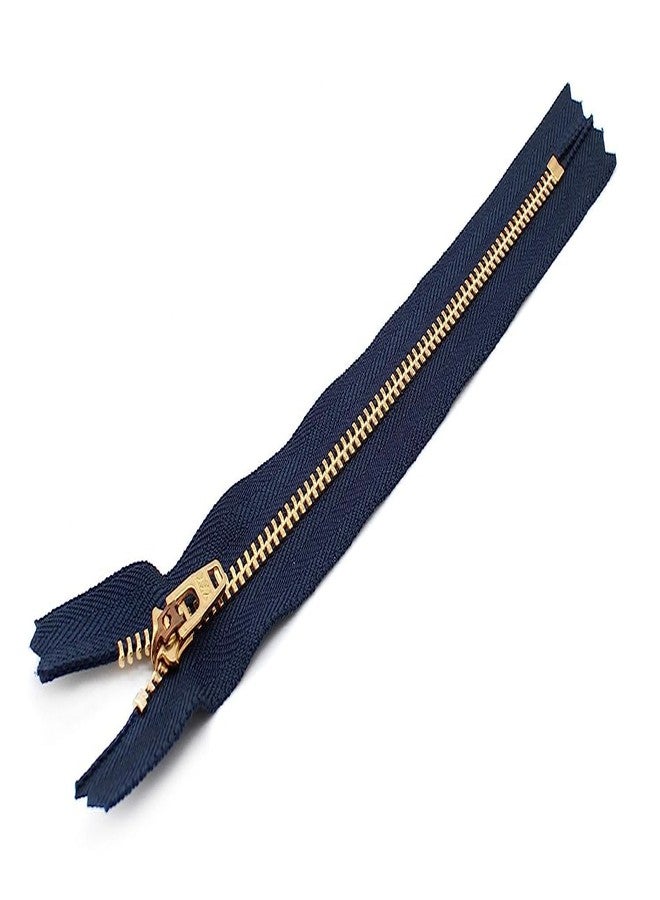 M Fabrics YKK Closed End Metal Zip for Jeans, Denim, Pockets Etc. (Golden Brass Tooth/Head) Pack of 1 Zipper Size - 8 Inch (20cm) - (Navy Blue) - Image 4